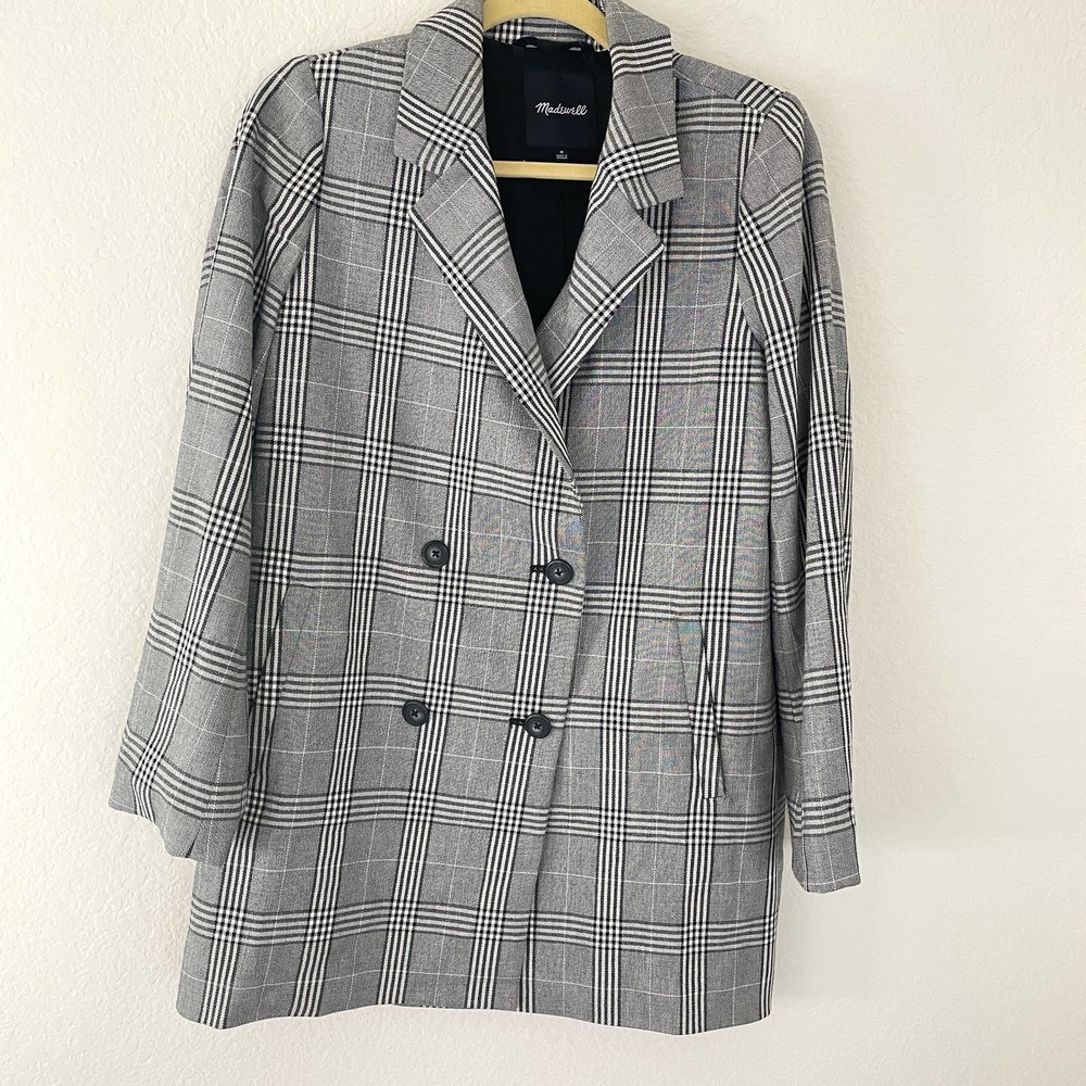 Madewell Gray Plaid Double-Breasted Blazer